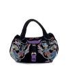 Handbag in black velvet and purple leather - 360 thumbnail