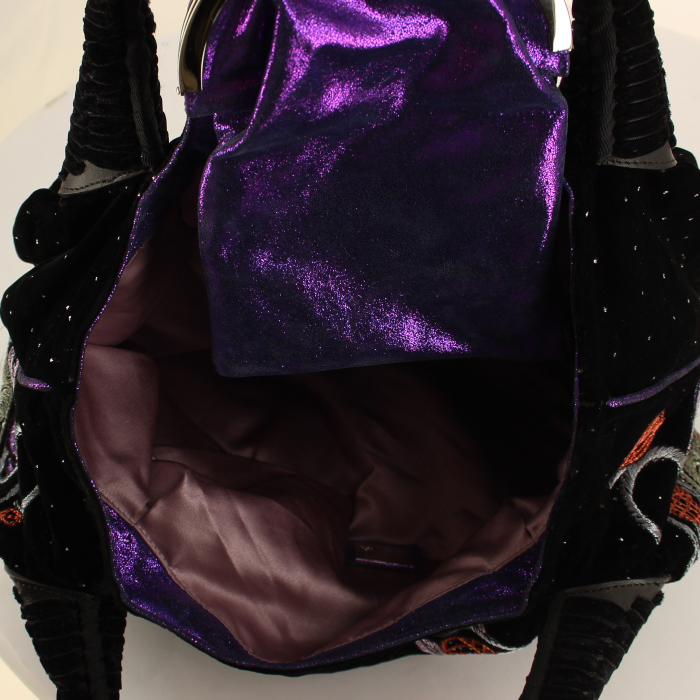 Sac à main en velours noir et cuir violet - Detail D2