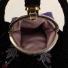 Bolso de mano en terciopelo negro y cuero violeta - Detail D3 thumbnail