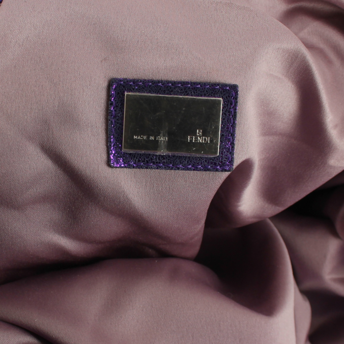 Bolso de mano en terciopelo negro y cuero violeta - Detail D4