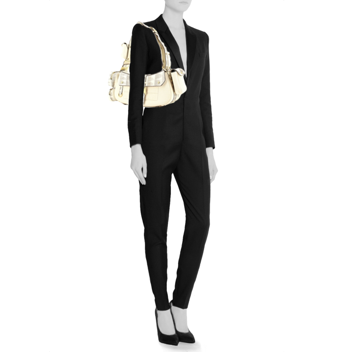 Christian Dior sac en toile beige et python  - Detail D1