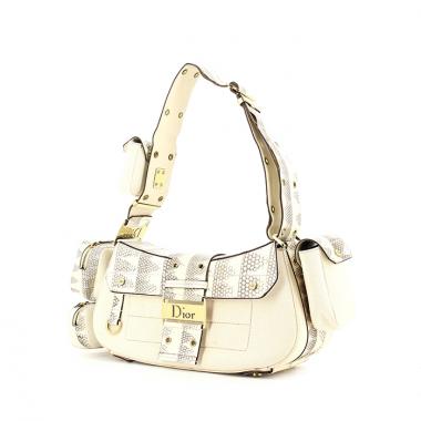 Borsa in tela beige e pitone