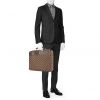 Porta-documentos Louis Vuitton Sabana en lona a cuadros y cuero marrón - Detail D1 thumbnail