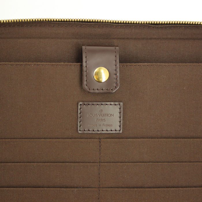 Porte-documents Louis Vuitton Sabana en toile damier et cuir marron - Detail D3