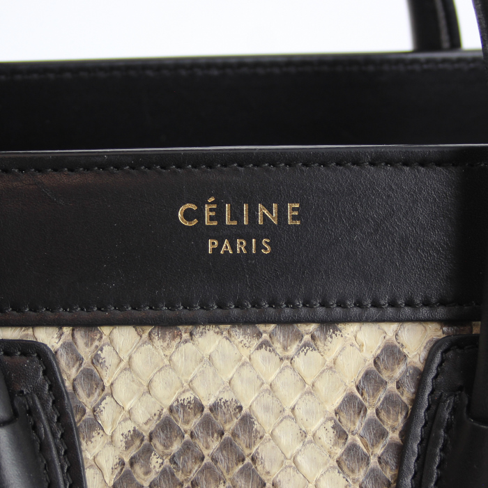 Borsa Celine Luggage mini in pelle nera e marrone e pitone - Detail D4
