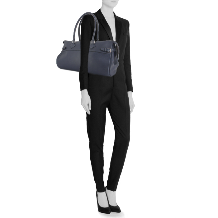 Bolso para llevar al hombro en cuero togo azul - Detail D1