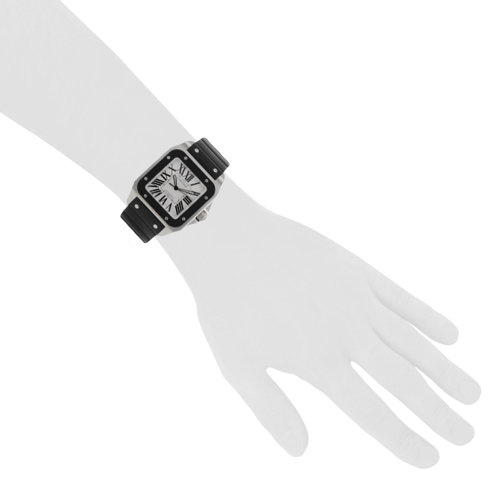 Cartier Santos 100 in stainless steel and black rubber Ref : 2656 Circa 2009 - Detail D1