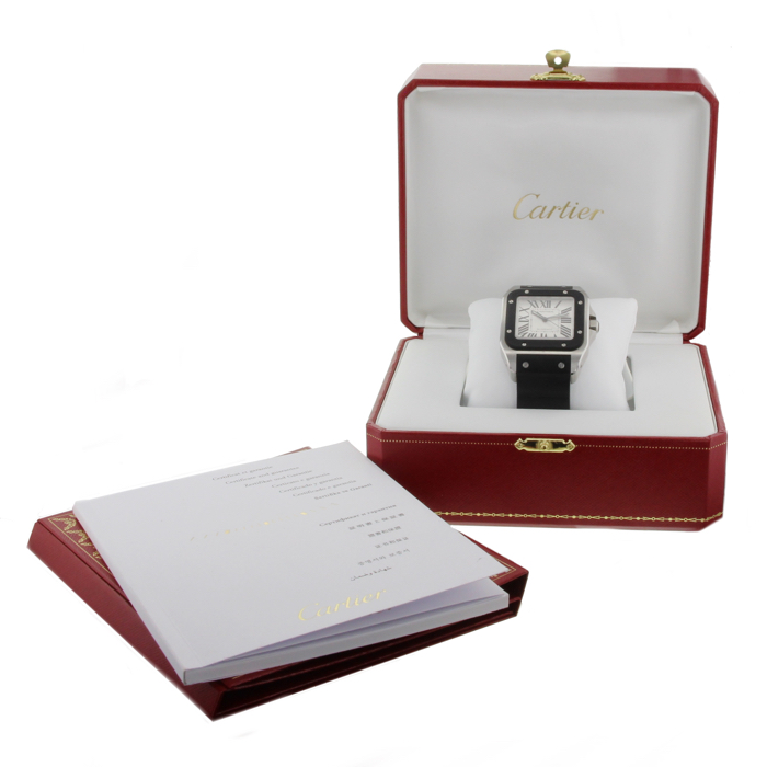 Cartier Santos 100 in stainless steel and black rubber Ref : 2656 Circa 2009 