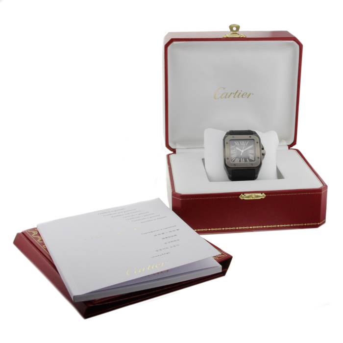 Reloj Cronógrafo brazalete Cartier Santos-100 de acero con acabado de carbono et titanio ref. 2656 - Detail D2