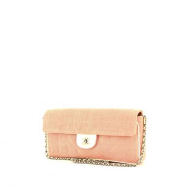 Borsa Chanel East West in tela rosa e pelle verniciata bianca
