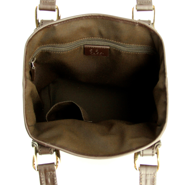 Sac cabas Gucci Vintage en toile monogram et cuir marron - Detail D2