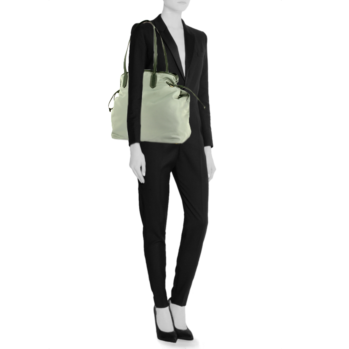 Shopping bag Prada Shopping in tela e pelle verde acqua - Detail D1