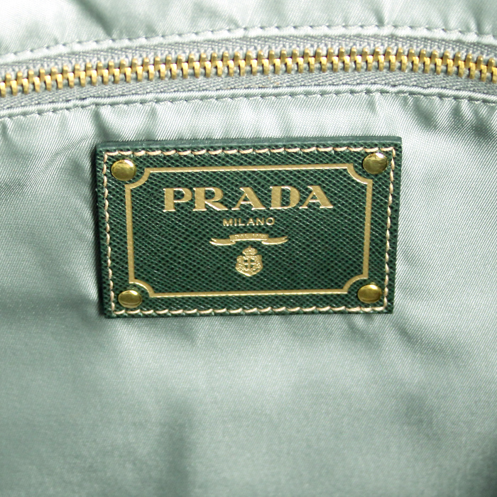 Sac cabas Prada Shopping en toile et cuir vert-d'eau - Detail D3