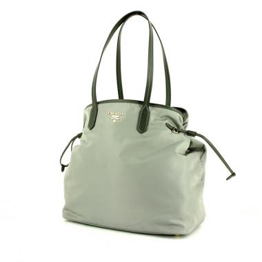 Shopping bag Prada Shopping in tela e pelle verde acqua