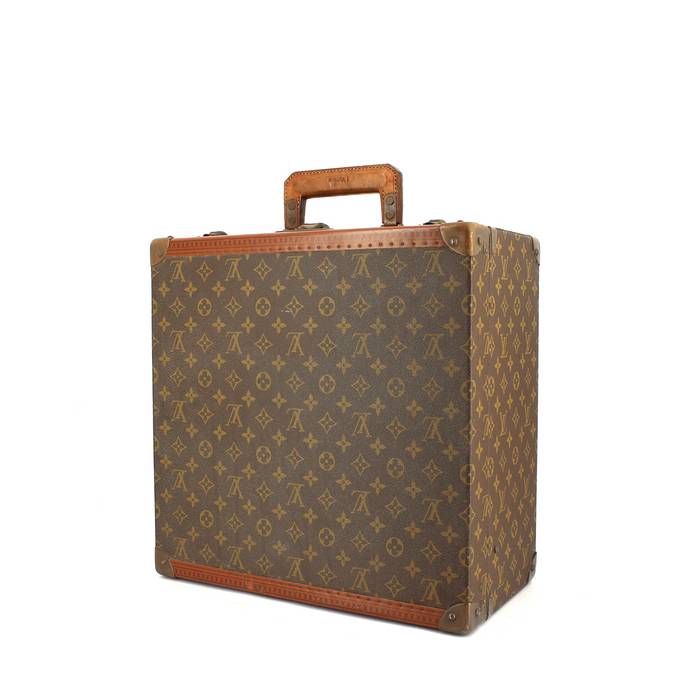 Boite à chapeaux Louis Vuitton en toile monogram et cuir naturel