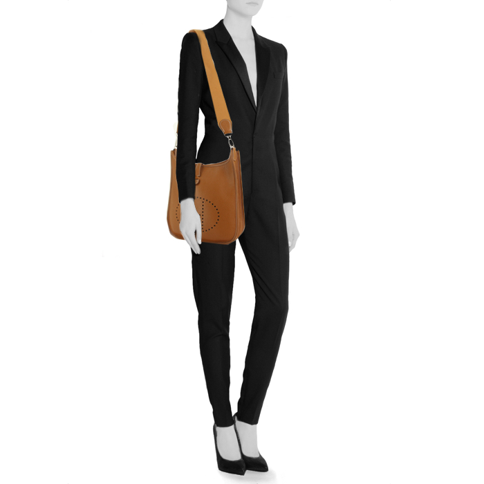 Borsa Hermes Evelyne modello piccolo in pelle togo marrone - Detail D1