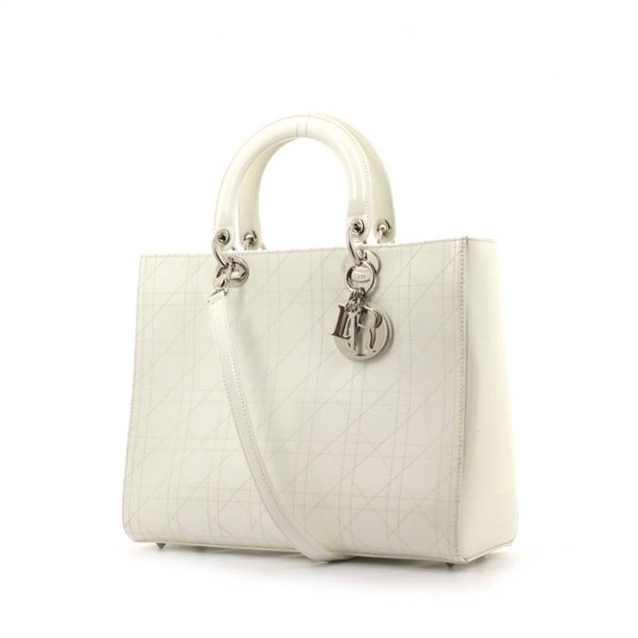 Dior sac à main grand modèle en cuir vernis blanc