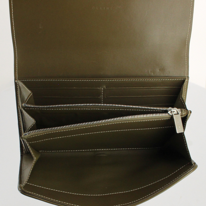 Portafogli Celine Vintage in tela monogram beige e pelle verde kaki - Detail D2