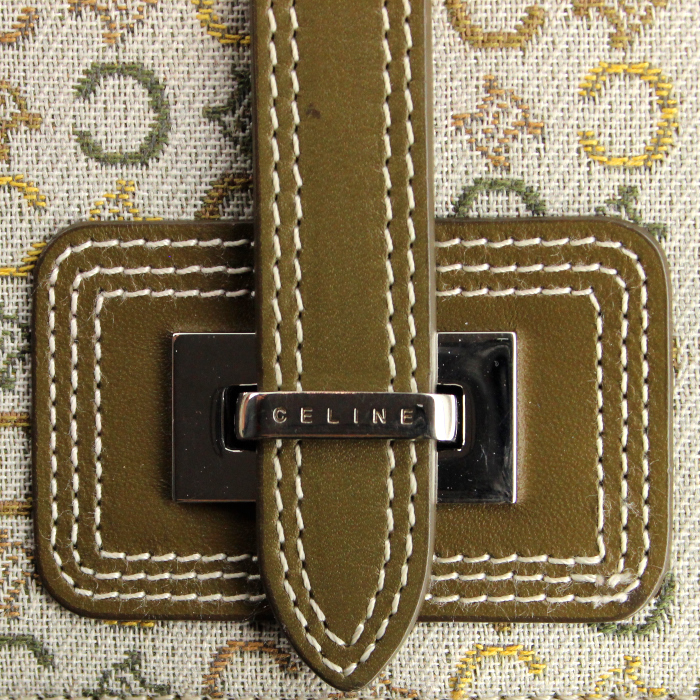 Celine Vintage Wallet in beige monogram canvas and khaki leather - Detail D3