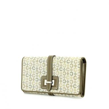 Portefeuille Celine Vintage en toile monogram beige et cuir vert-kaki