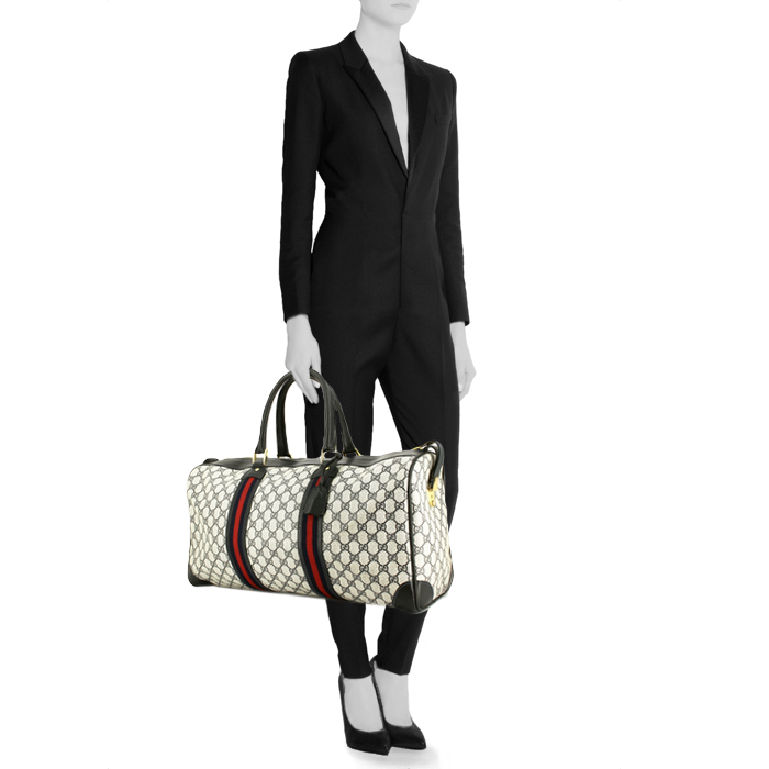 Gucci sac de voyage en toile monogram et cuir bleu - Detail D1