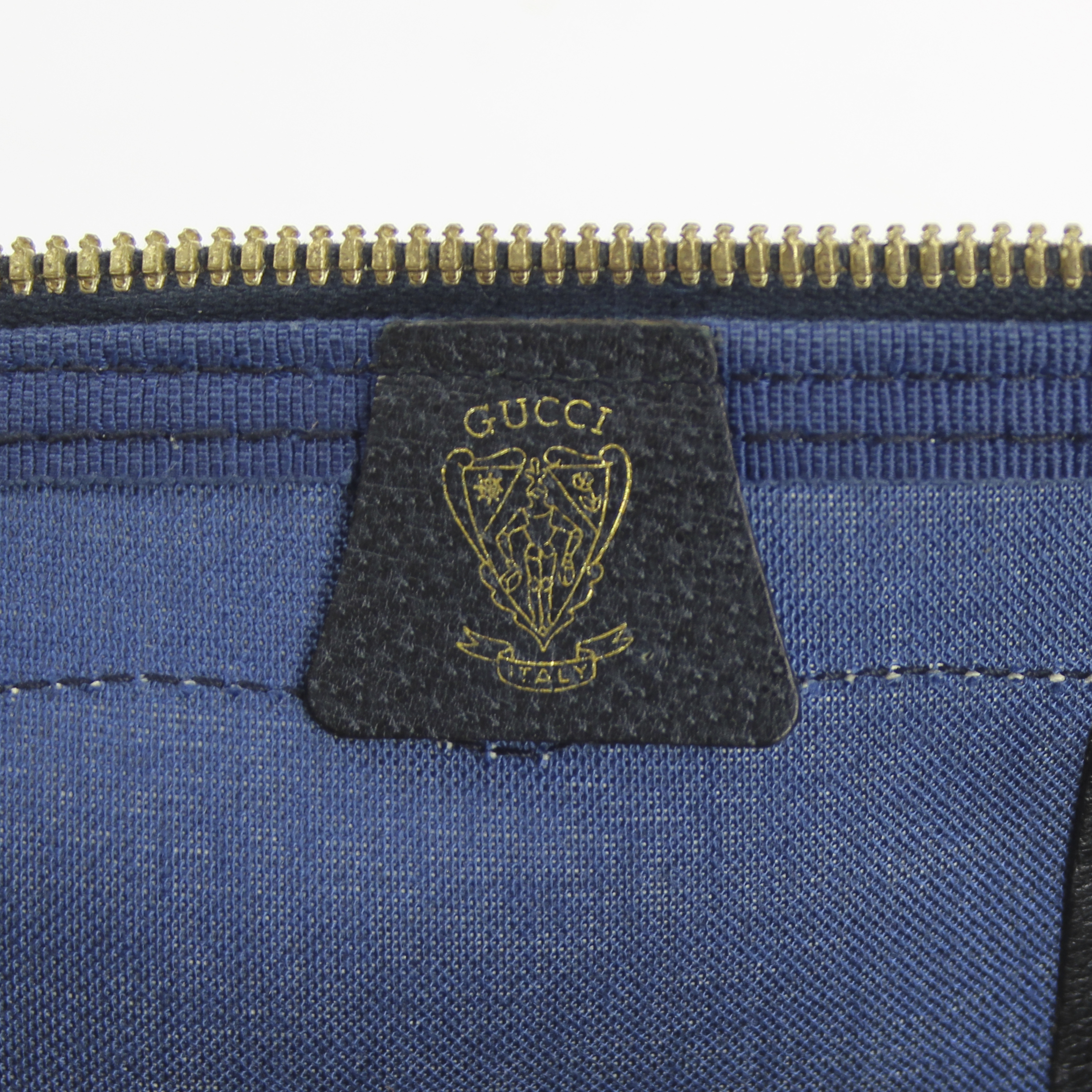 Gucci bolsa de viaje en lona Monogram y cuero azul - Detail D3
