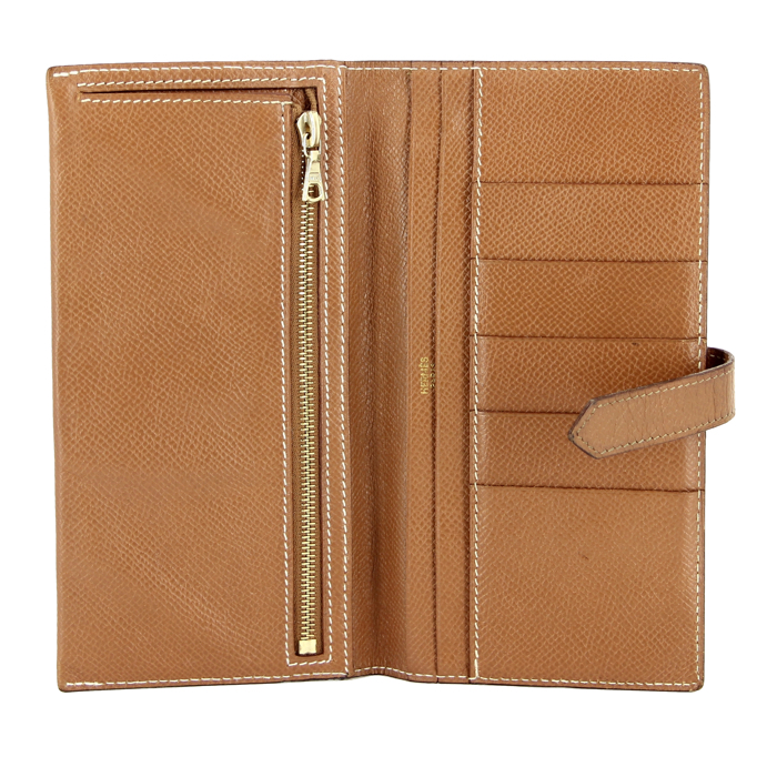 Portefeuille Béarn en cuir grainé marron - Detail D1