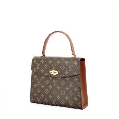 Handbag in monogram canvas and brown leather