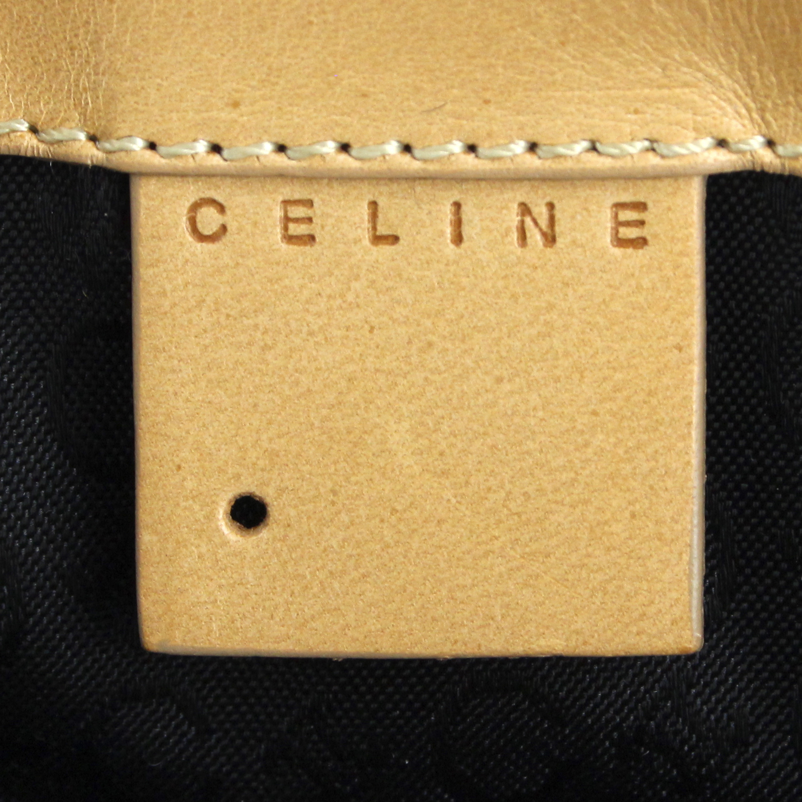 Sac à main Celine en daim monogram noir et cuir naturel - Detail D3