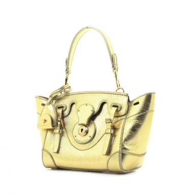 Bolso de mano Ralph Lauren Ricky modelo pequeño en cuero dorado