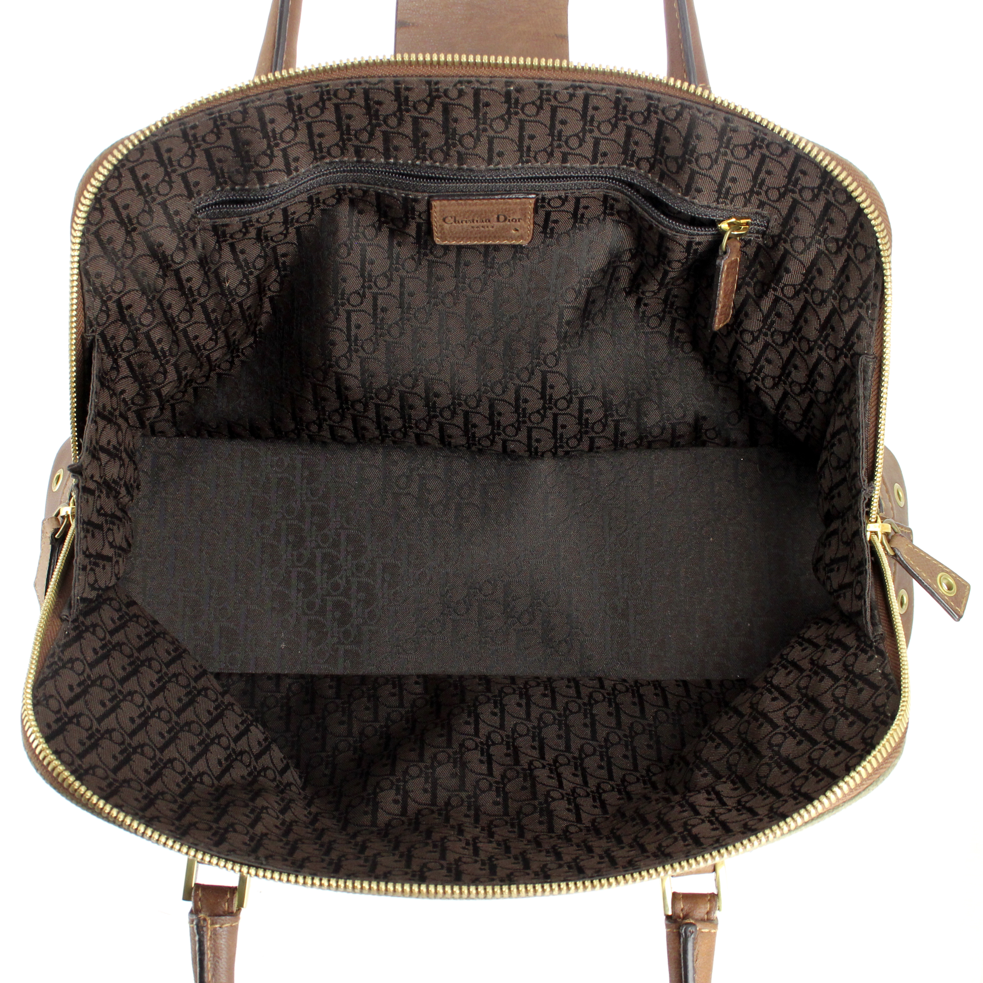 Dior handbag in khaki canvas and brown leather - Detail D2