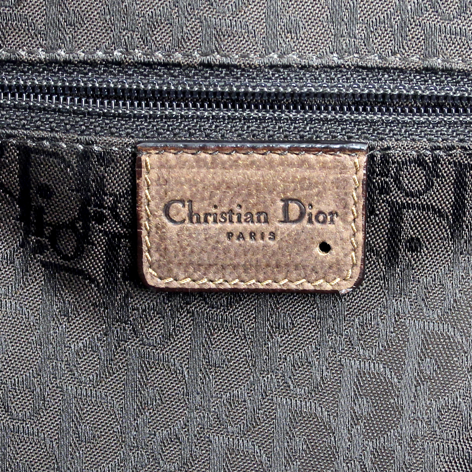 Dior sac à main en toile vert-kaki et cuir marron - Detail D3