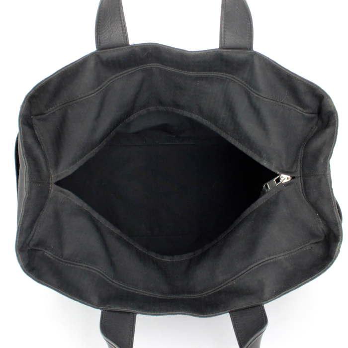 Hermes travel bag in canvas and black leather - Detail D2