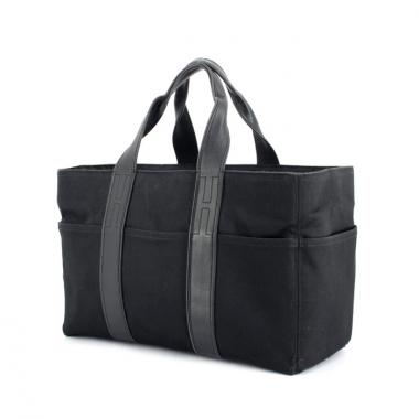 Hermes bolsa de viaje en lona y cuero negro