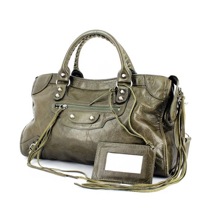 Balenciaga Khaki Nylon and Leather Mini Covered Hardware City Bag Balenciaga   TLC