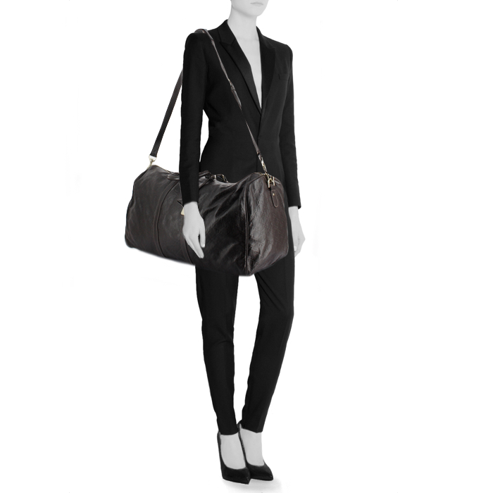 Sac de voyage Gucci en cuir monogram marron - Detail D1