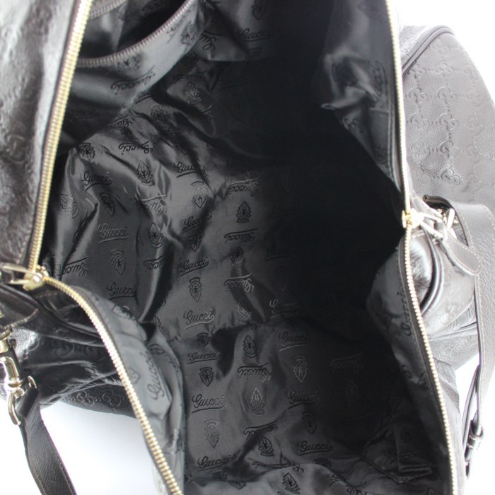 Sac de voyage Gucci en cuir monogram marron - Detail D3