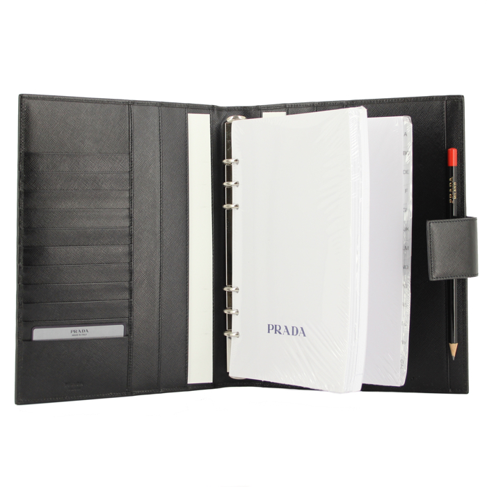 Porte agenda Prada en cuir noir - Detail D2