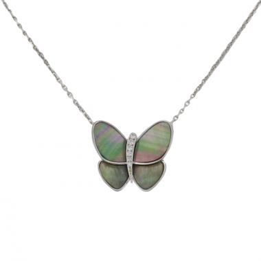 Collana Van Cleef & Arpels Papillon in oro bianco,  madreperla grigia argentata e diamanti