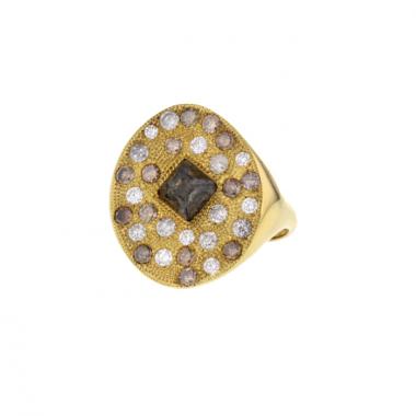 Anello De Beers Talisman in oro giallo,  diamanti brown e diamante grezzo