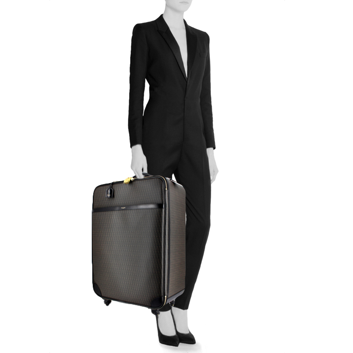 Valise souple Yves Saint Laurent en toile imprimée et cuir noir - Detail D1