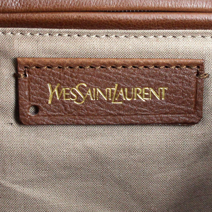 Yves Saint Laurent Multy handbag in brown leather and beige canvas - Detail D3