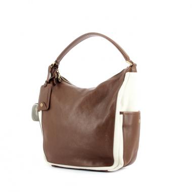 Yves Saint Laurent Multy handbag in brown leather and beige canvas