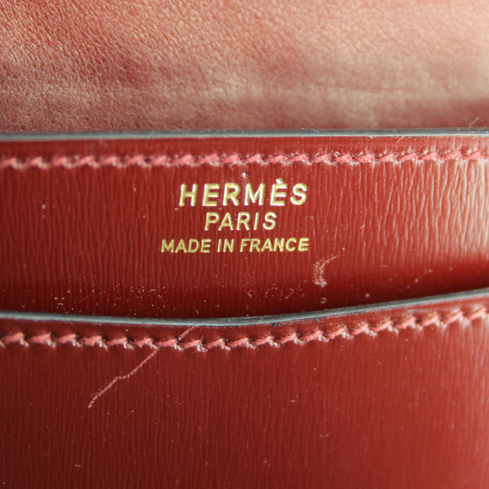 Hermes bolso/bolsito Lydie en cuero box color burdeos - Detail D3