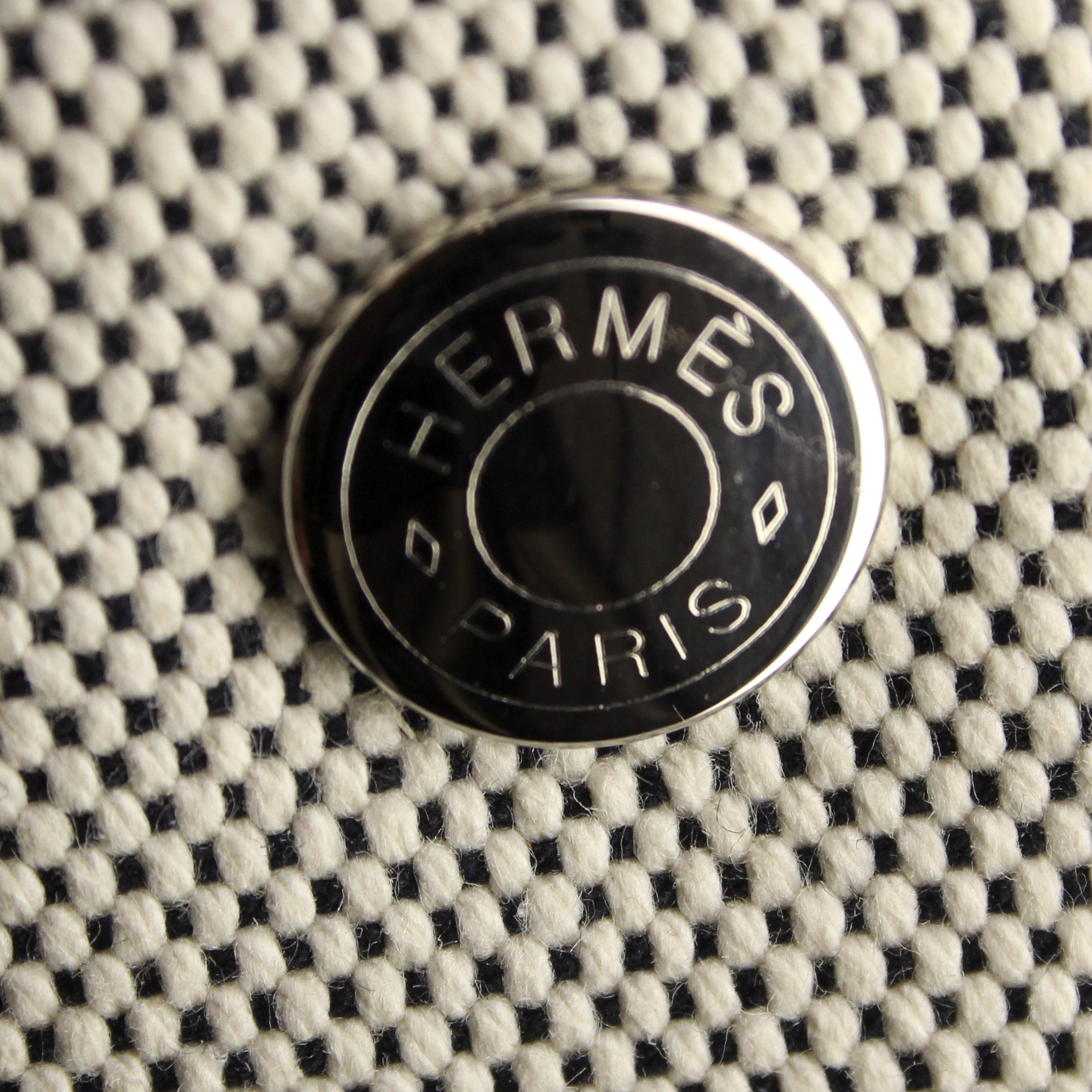 Borsa Hermes Garden in tela grigia e pelle nera - Detail D3