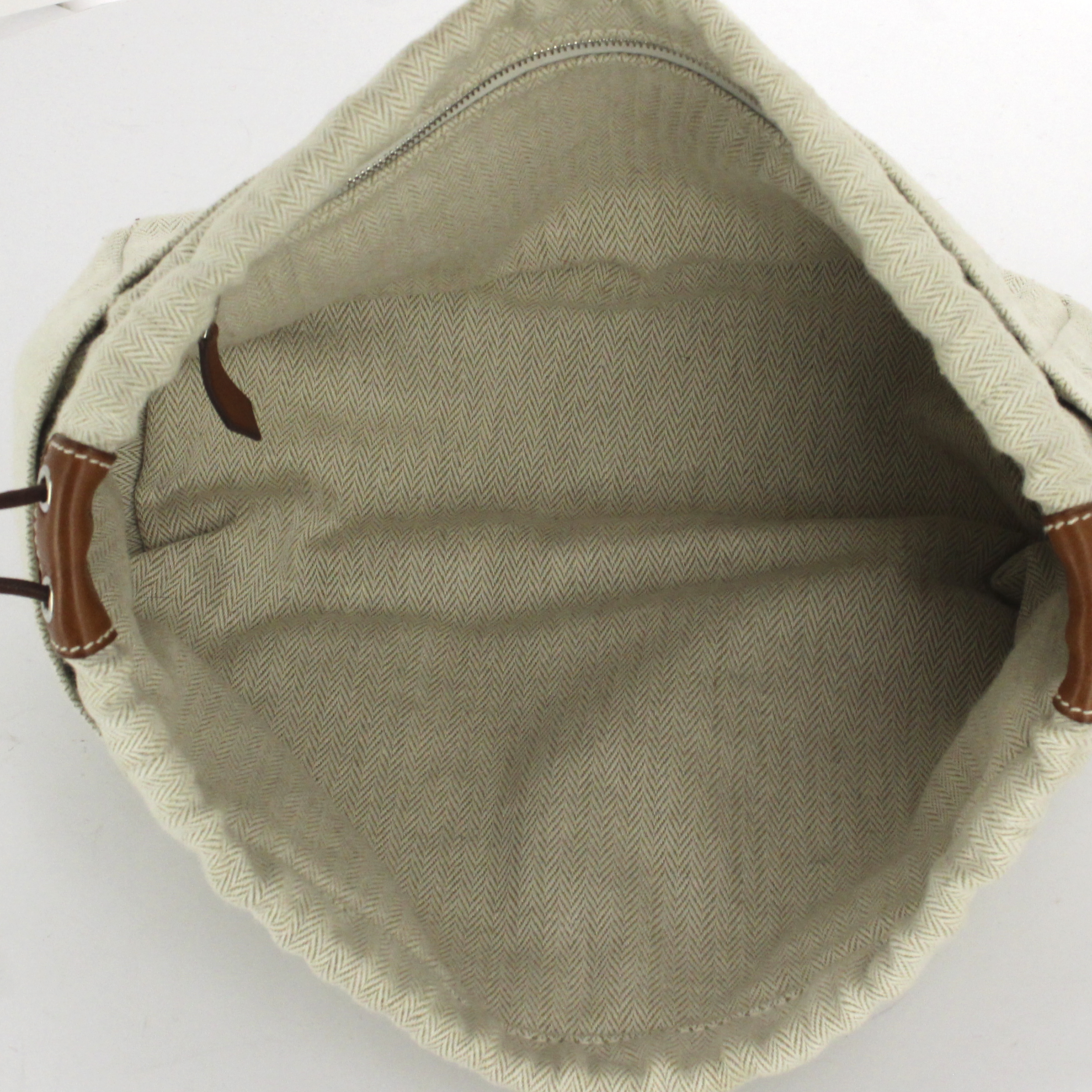 Hermes pouch in beige canvas and brown leather - Detail D2