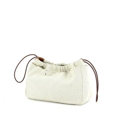 Hermes pouch in beige canvas and brown leather