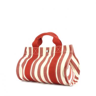 Hermes sac cabas Cannes en toile imprimée à motif rayé beige et rouge