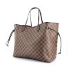 Shopping bag Louis Vuitton Neverfull modello grande in tela cerata con motivo a scacchi ebano e pelle marrone - 00pp thumbnail