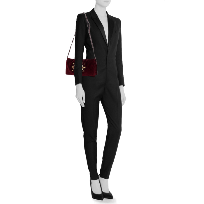 Yves Saint Laurent handbag in burgundy velvet - Detail D2